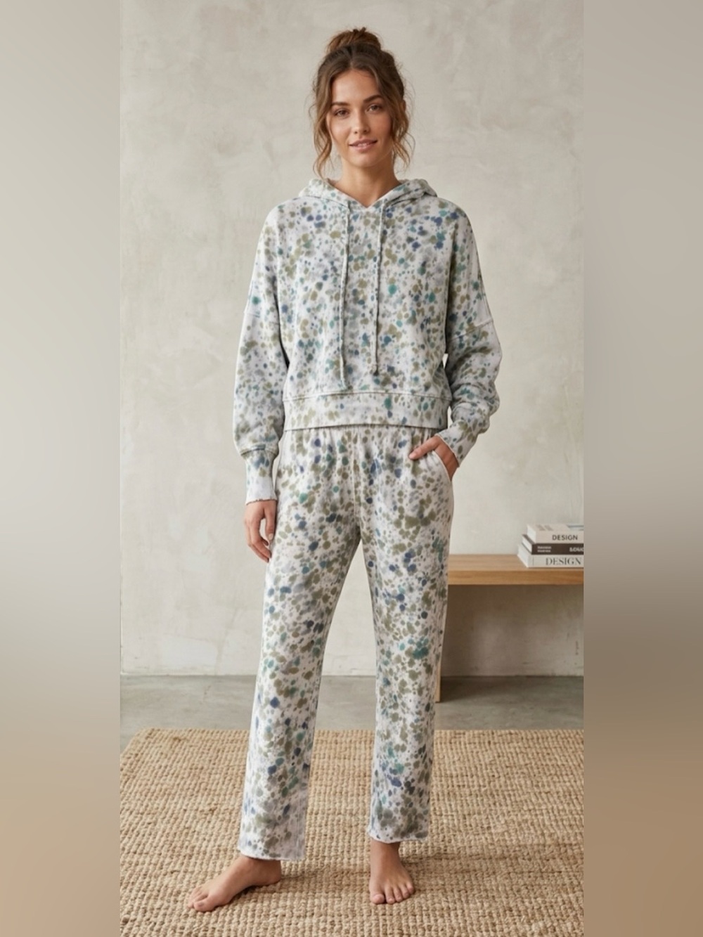 Two Piece Set Raquel Allegra Watercolor Hoodie & Sweatpants Size 0 XS
